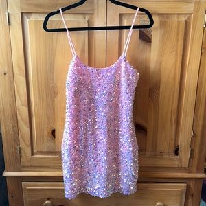 HI BARBIE!! 🩷 Lucy in the Sky pink sequin mini dress